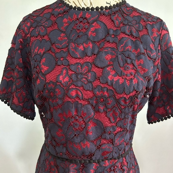 Charles Henry Blue and Red Sheath Midi Dress. Med Petite. Lined - Picture 4 of 9